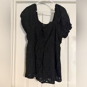 torrid Black Eyelet Square Neck Puff Sleeve Tunic